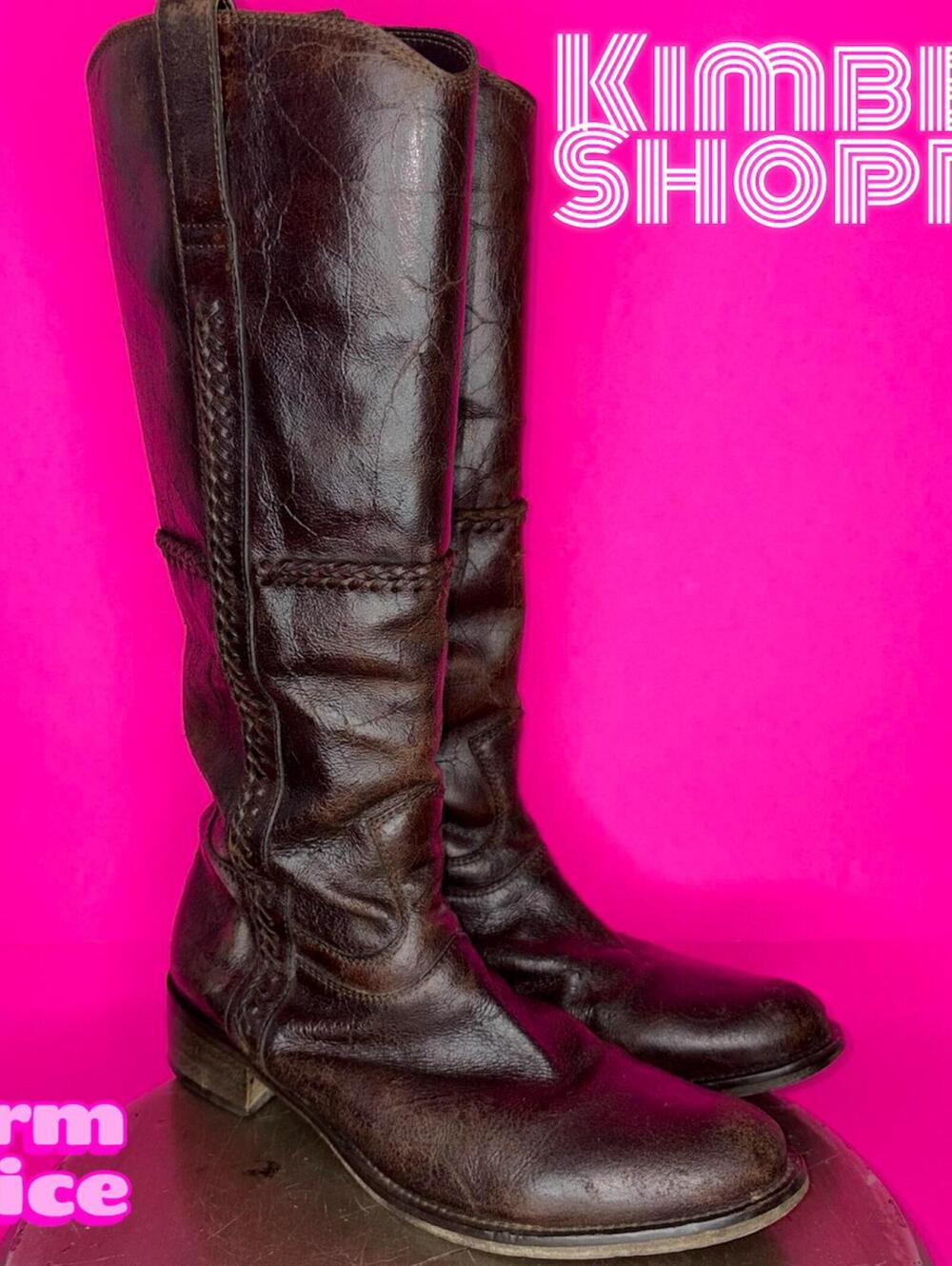 Faconnable Distressed Brown Leather Knee-High Pull-On Boot EU 37 US 6.5